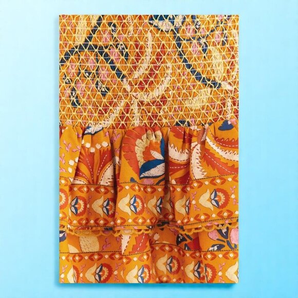 Farm Rio Yellow Palms Party Smocked Mini Skirt Size Small - Picture 4 of 16